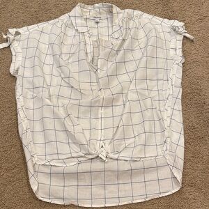 Madewell White Button-Front Windowpane Tie Hem Top